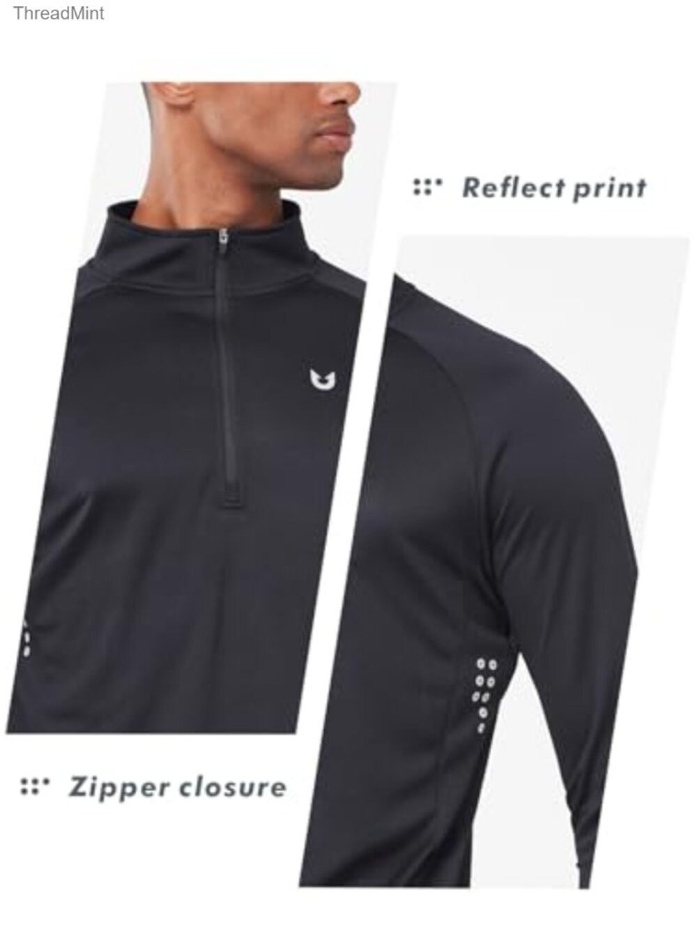 Men's Quarter Zip Pullover Athletic Running Shirt Long Sleeve Quick Dry - Picture 4 of 6